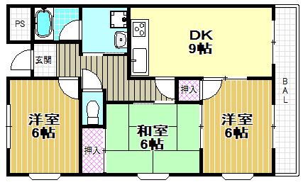グランパリス国分(3LDK/4階)の間取り写真