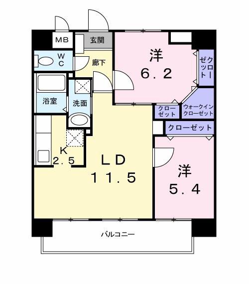 スカイシャトレ柚須(2LDK/7階)の間取り写真