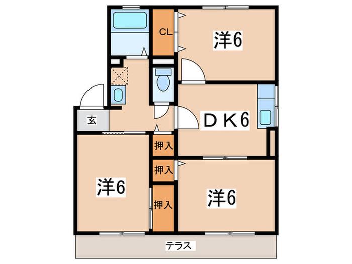 湘南台ビレッジC(3DK/1階)の間取り写真