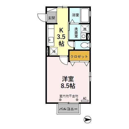 ＩＲいしかわ鉄道 金沢駅 バス乗車時間：14分 最寄りバス停で下車 徒歩4分 2階建 築23年(1K/2階)の間取り写真