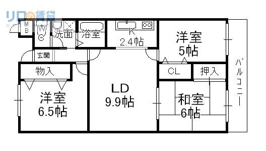 ボナミ田中マンション(3LDK/4階)の間取り写真