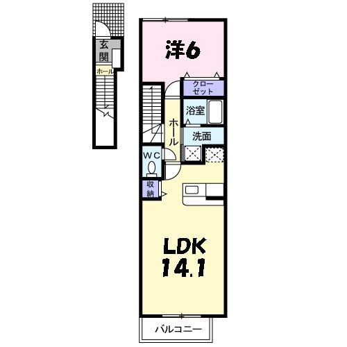 シエル・ケイエム(1LDK/2階)の間取り写真