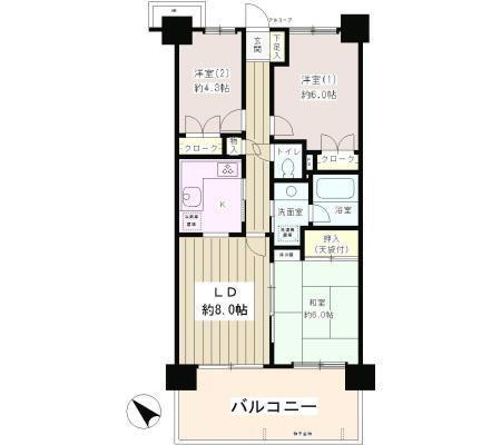 グランデュオ北街区(3DK/2階)の間取り写真