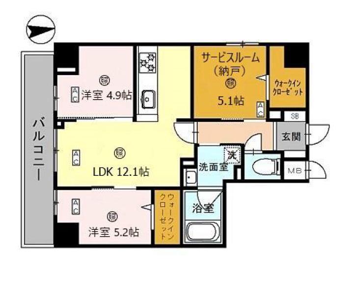 シスネ難波宮(3LDK/4階)の間取り写真