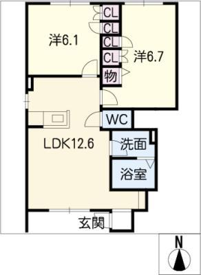 グローバルシティーD(2LDK/1階)の間取り写真