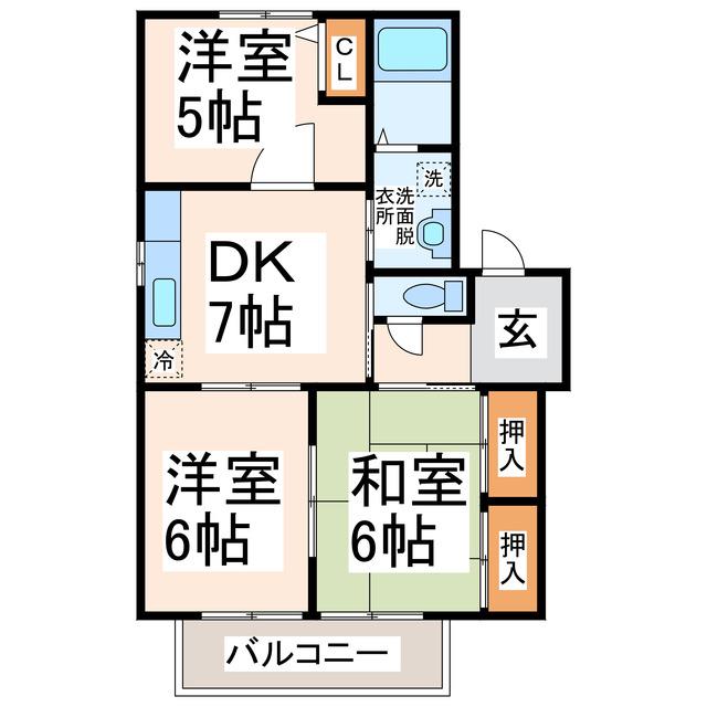 ディアス徳王 壱番館・弐番館(3DK/2階)の間取り写真