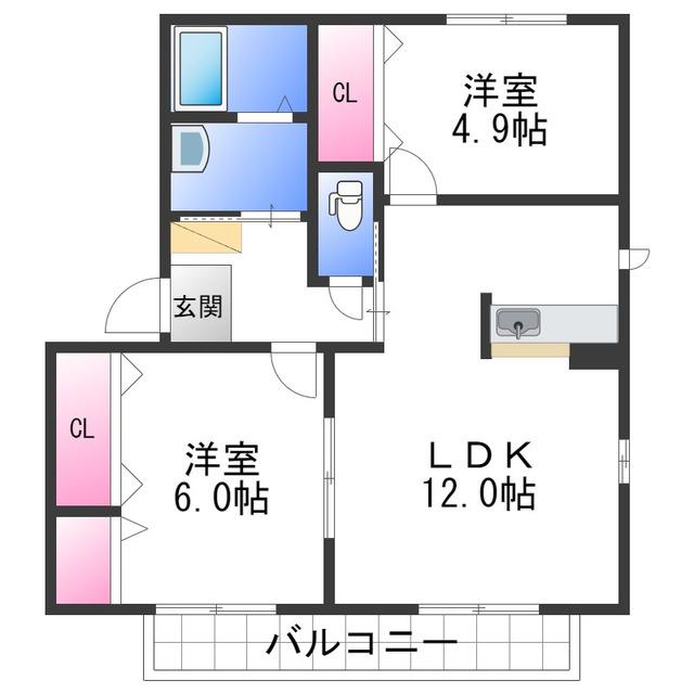 コートボナールB(2LDK/2階)の間取り写真
