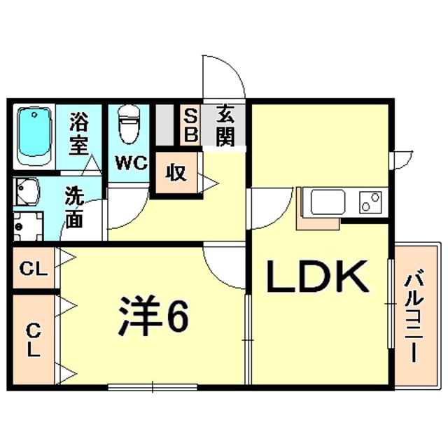 ラ・カーサ夙川(1LDK/1階)の間取り写真