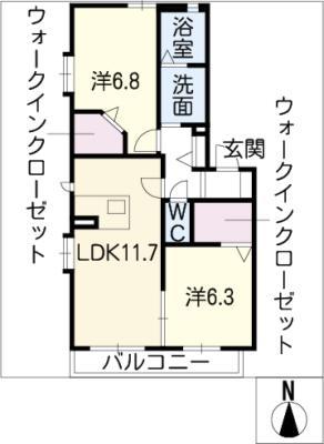 パインクレスト八熊(2LDK/2階)の間取り写真