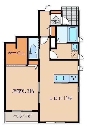 クレストコートB(1LDK/1階)の間取り写真