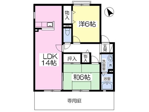 サンビレッジ梅満A(2LDK/1階)の間取り写真