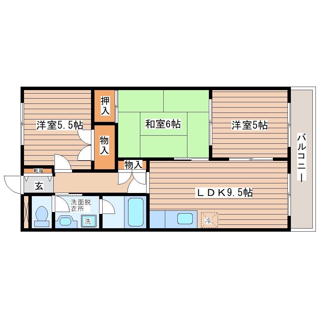 ROOMYかんの(3DK/2階)の間取り写真