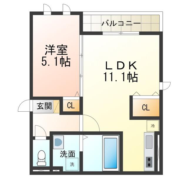 シャルール三国ヶ丘(1LDK/1階)の間取り写真