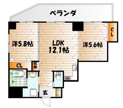 ル・シエル(2LDK/8階)の間取り写真