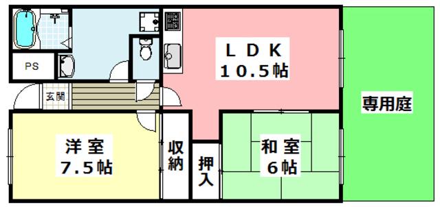 イーストコート沢良宜(2LDK/1階)の間取り写真