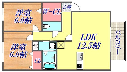 パル渕ノ上(2LDK/2階)の間取り写真