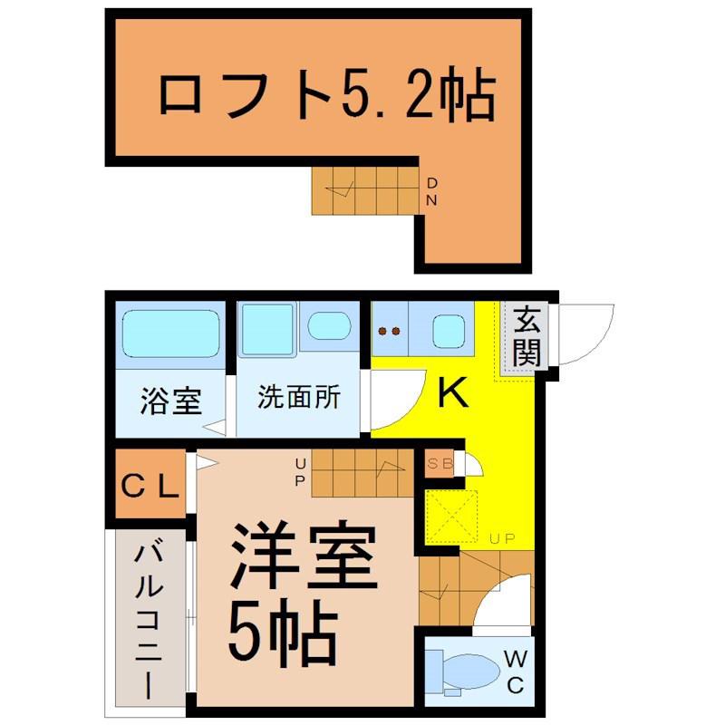 ハーモニーテラス山田(1K/2階)の間取り写真