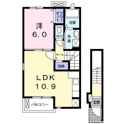 カーサ ユキ(1LDK/2階)の間取り写真
