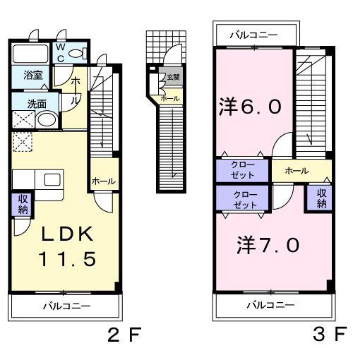 ライツ・レーベン(2LDK/2階)の間取り写真