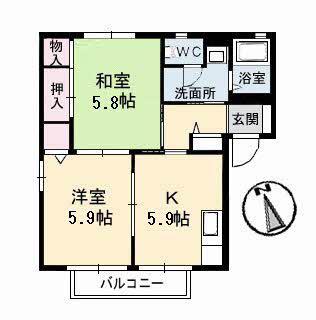 メゾンティアラ A棟(2K/1階)の間取り写真