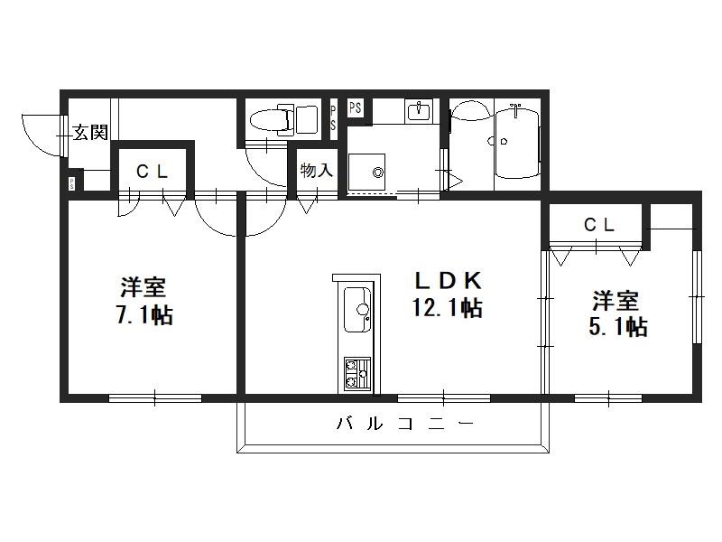 西京極畔勝町D-ROOM(2LDK/3階)の間取り写真