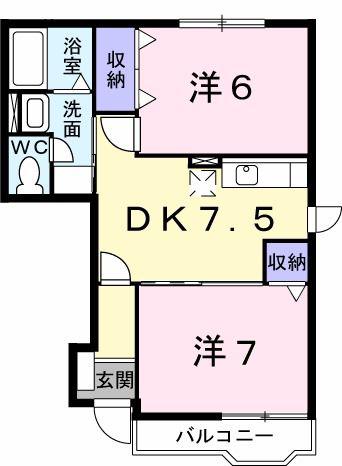 フィオーレI(2DK/1階)の間取り写真