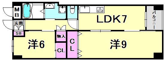 中山手コーポ(2LDK/10階)の間取り写真