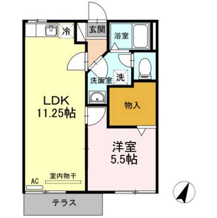 カーサいなり B(1LDK/2階)の間取り写真