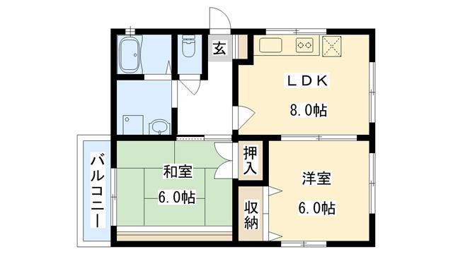 メゾン・ド・中宮(2DK/2階)の間取り写真