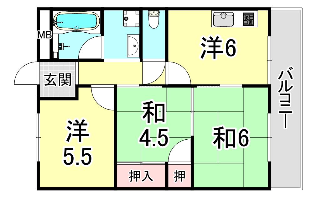 マンション大門(3DK/2階)の間取り写真