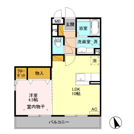 ポンテリーベB(1LDK/2階)の間取り写真