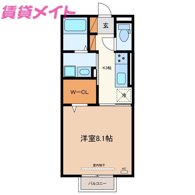 近鉄名古屋線 楠駅 徒歩1分 2階建 築4年(1K/2階)の間取り写真