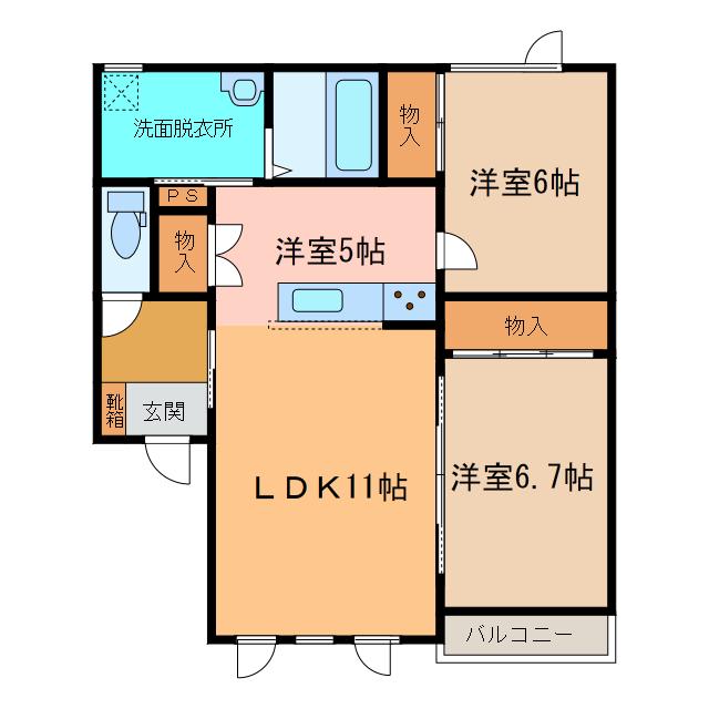 TOWN CLOVER 東81(2LDK/3階)の間取り写真