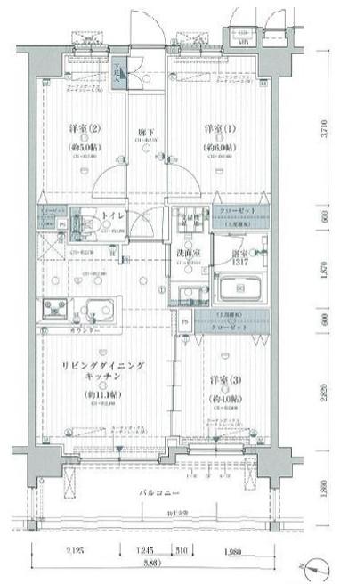 プレディアンスフォート北柏(3LDK/1階)の間取り写真