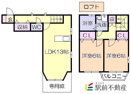 カーサキャッスルB(2LDK/1階)の間取り写真
