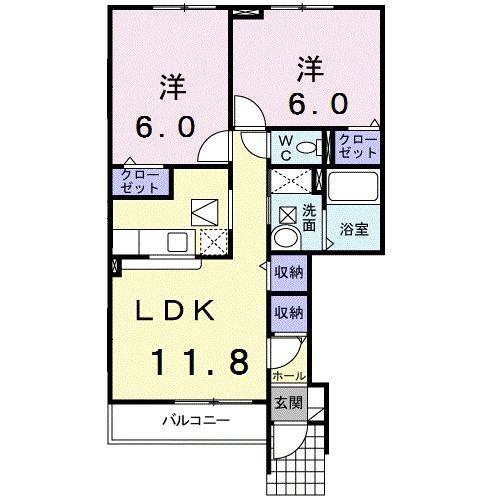 プルミエール2(2LDK/1階)の間取り写真
