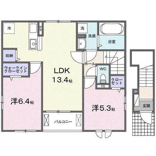 ラ・テールIV(2LDK/2階)の間取り写真
