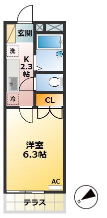 第IIメゾン谷端(1K/1階)の間取り写真