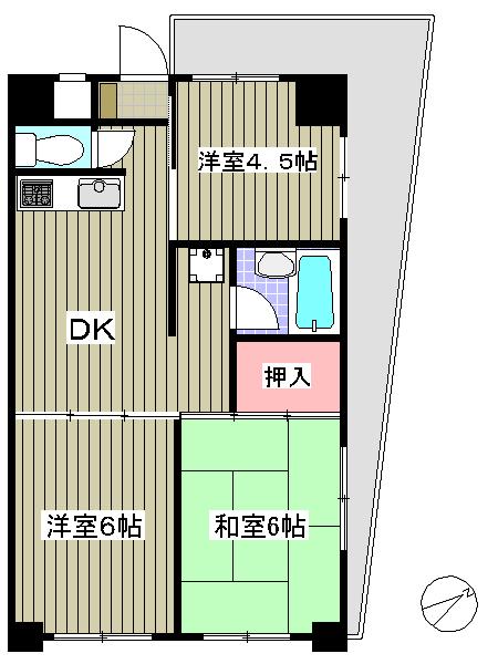 大野千川ビル(3DK/6階)の間取り写真