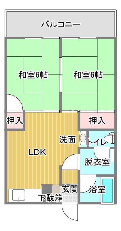 松山南ハイツ(2LDK/2階)の間取り写真