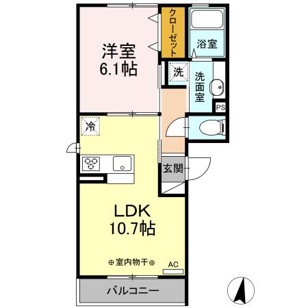 フランシーズ中通(1LDK/3階)の間取り写真