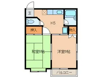 ツインファミールB棟(2K/2階)の間取り写真