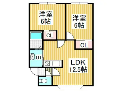 コーポハピネス若草(2LDK/2階)の間取り写真