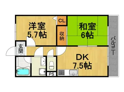 荻野MGレヂデンス2(2DK/2階)の間取り写真