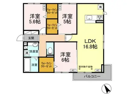 東田中PJVI(3LDK/3階)の間取り写真