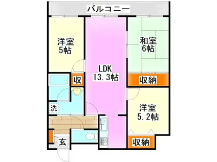 UBI飯塚(3LDK/9階)の間取り写真