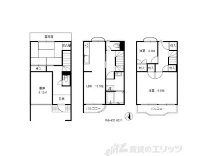 清水団地(3LDK/1階)の間取り写真