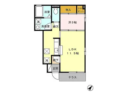 ルミエール大友C(1LDK/1階)の間取り写真