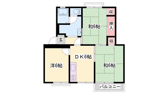 エクメーネ香呂C棟(3DK/2階)の間取り写真