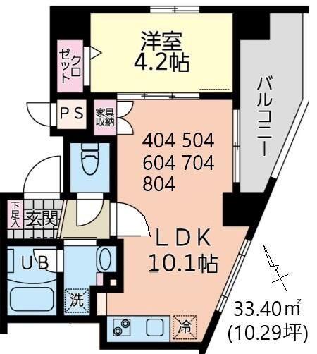 イーストサイド(1LDK/4階)の間取り写真